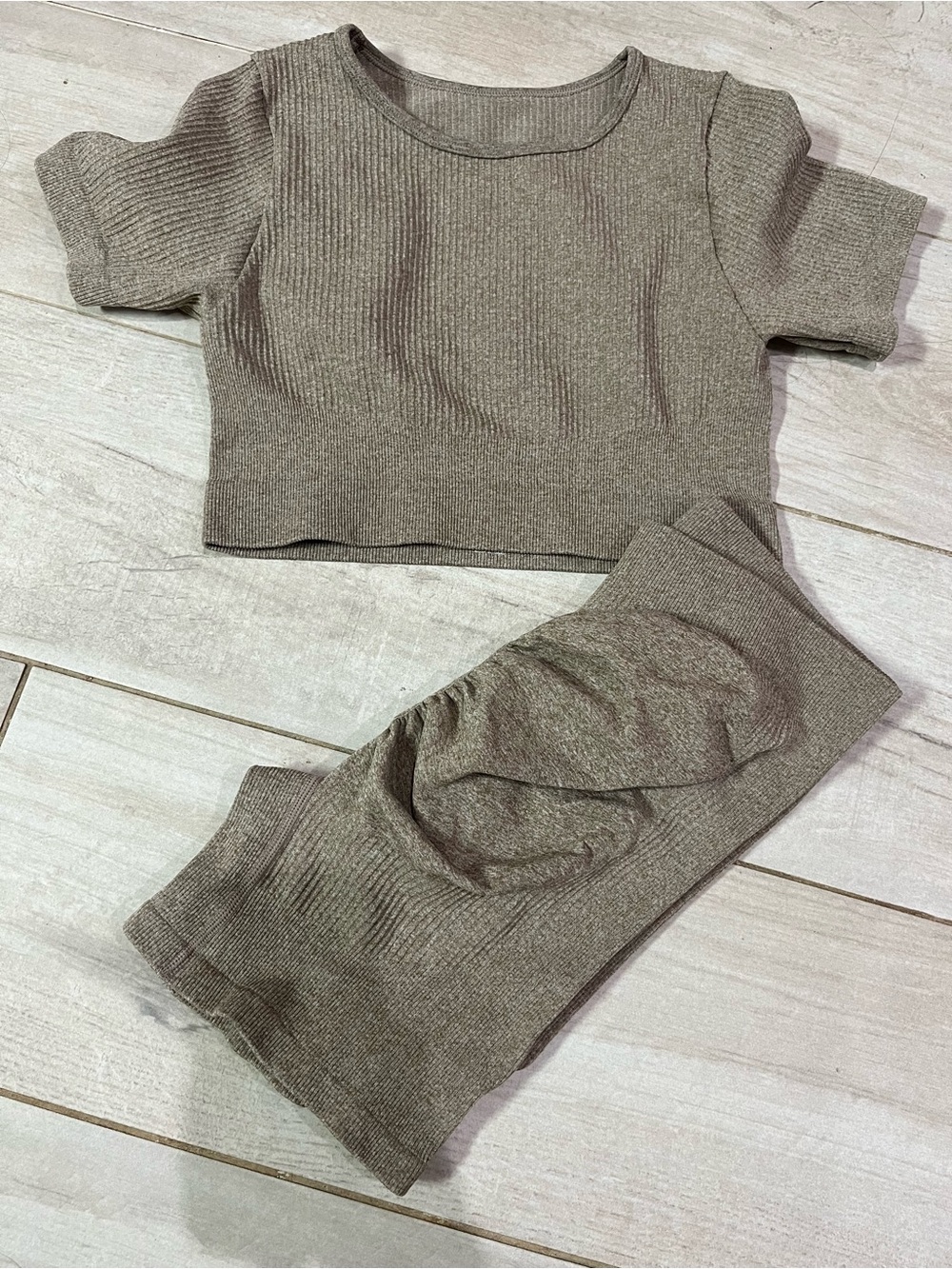 Maternity Ribbed Two-Piece Bottoms Set in Taupe